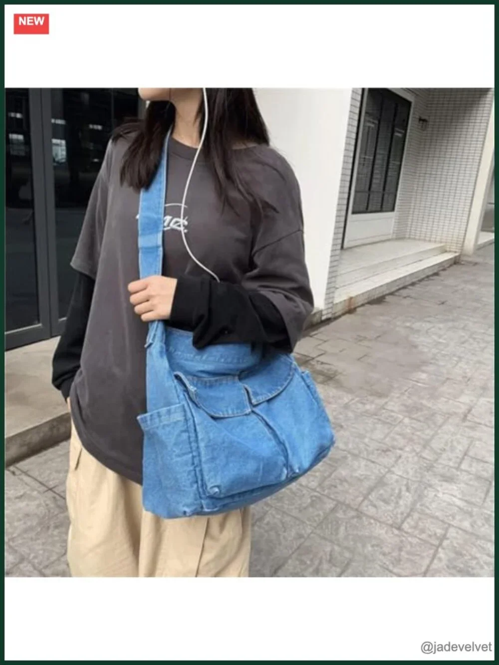 Denim Canvas Messenger Bag Tote Crossbody Adjustable Strap
